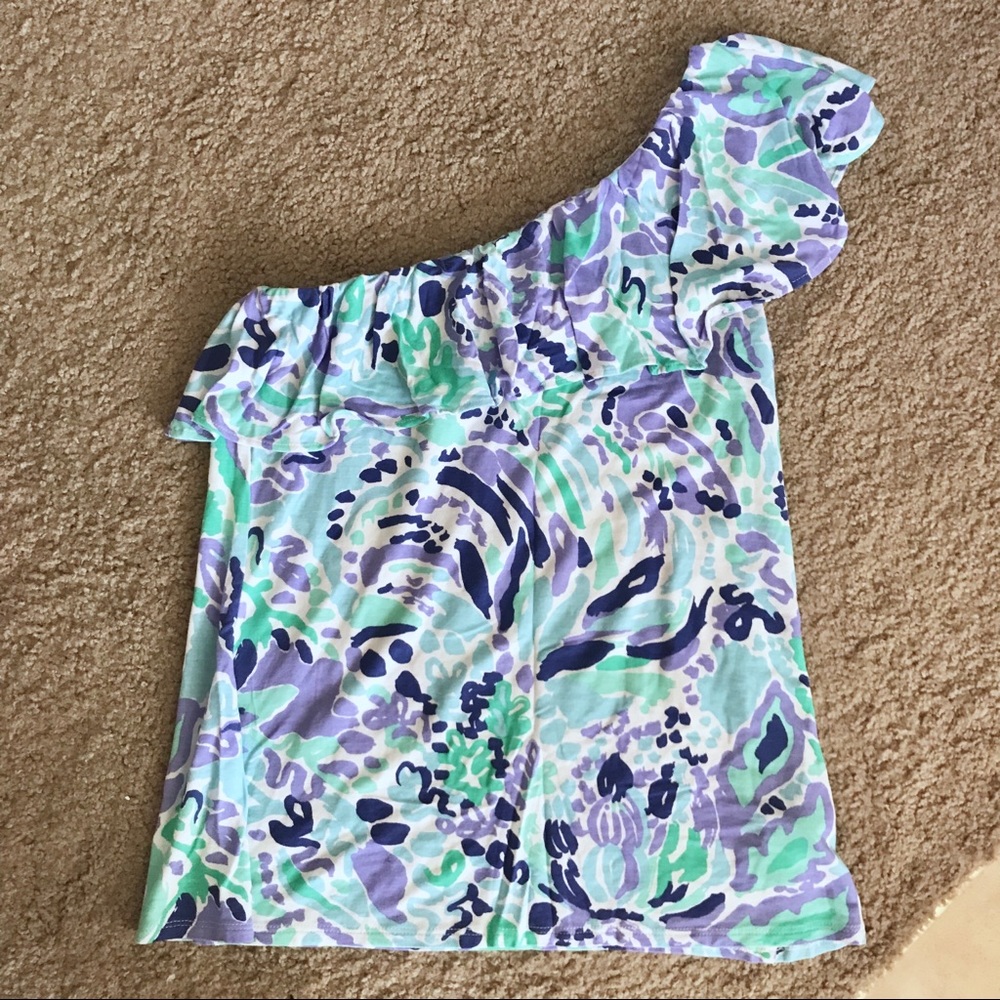 Lilly Pulitzer one-shoulder ruffle tank, S